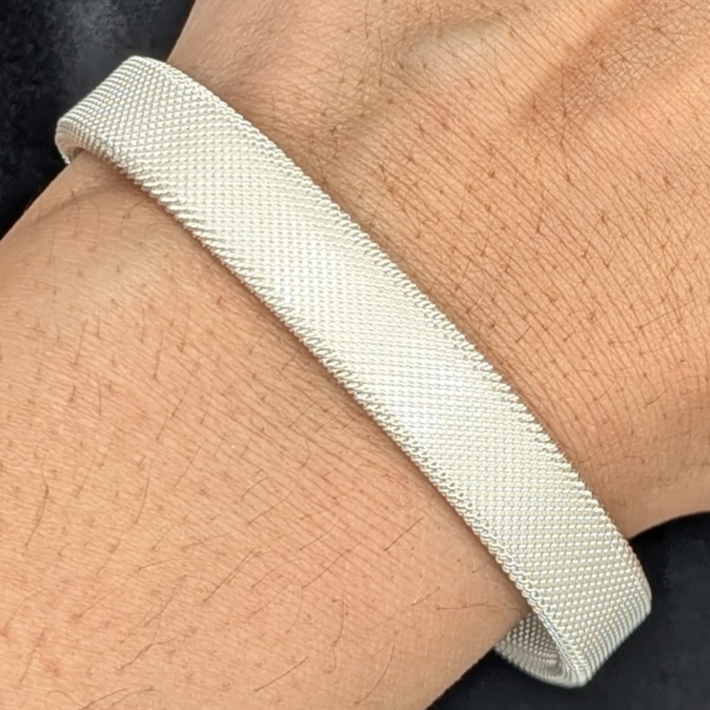 925 Sterling Silver Mesh Bangle Bracelet Minimalist Elegant - Picture 2 of 8